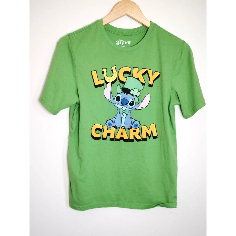 Disney Stitch Lucky Charm Green Short Sleeve Graphic‎ T-Shirt XXL (18) Artsy